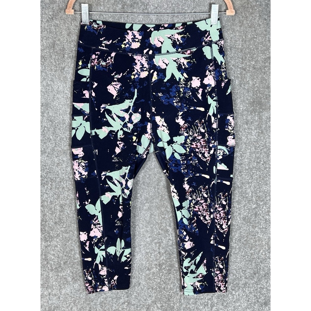 Pop Fit High Rise Pull On Capri Leggings Womens Sz Large Floral Abstract Pockets